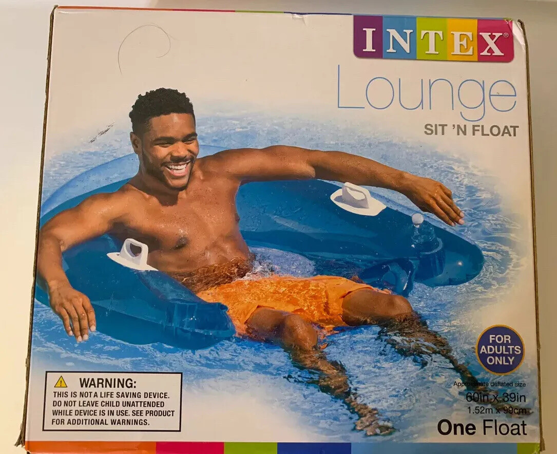 Intex Sit 'N Float Inflatable Lounge Blue Built In Cup Holders