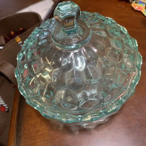 Turquoise Depression Glass Cube Candy Dish