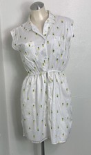 JAPNA Pineapple print Sleeveless Button down White Dress size Medium