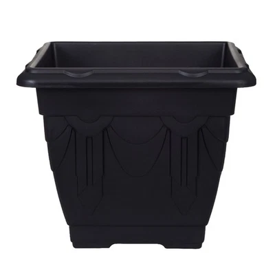 Venetian Planter Square Plastic 41cm Black Flower Pot Plants Garden Decorative - Image 1 of 4
