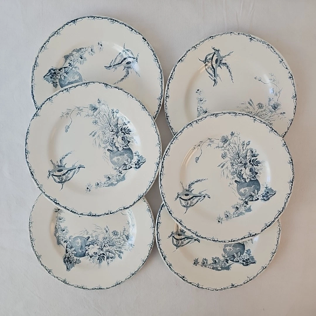 6 assiettes creuses anciennes style anglais de Luneville - Arts de la table