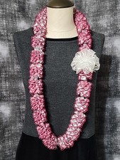 Graduation Lei 2026 Handmade Sheer Wine White Satin Ribbon Lei