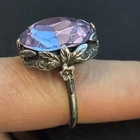 Antique Art Nouveau 925 Sterling Alexandrite Glass Purple Lavender Blue Floral