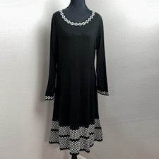 Jessica Howard Knit Sweater Dress Women's Large Black Diamond Plaid Trim Office