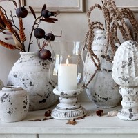 Chic Antique Windlicht Aus Zement 20,5 Cm Creme Vintage Medium Hurricane