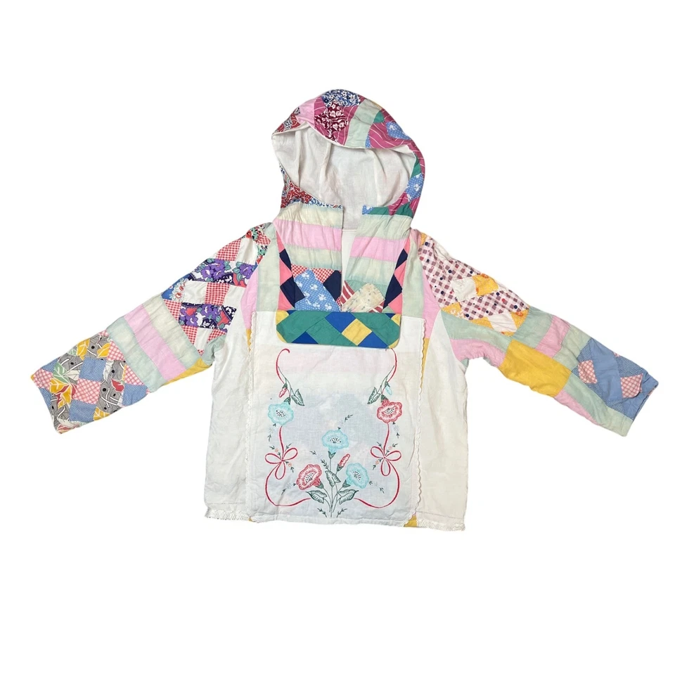 Sudadera con Capucha Retazos Acolchada Hecha a Mano Bordada Flores Mujeres Talla Única Foto 2 de 4