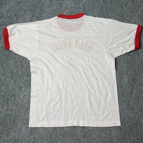 Vintage 80s 90s Holy Cross Ringer T-Shirt Size S M White Red Jesus Church Grail - Picture 6 of 15