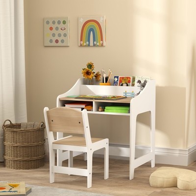 Kinder Schreibtisch & Stuhl Set, Kinder Arbeitszimmer Tisch mit Stauraum für 3-8 Jahre, generalüberholt