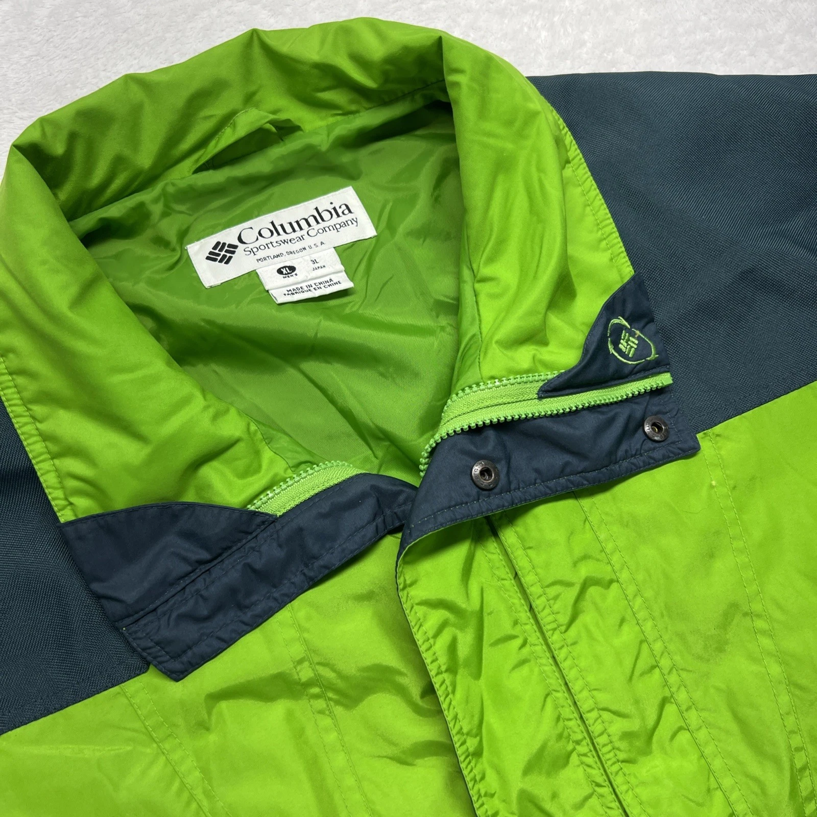 Columbia Front Zip & Snap Jacket Drawstring Waist & Bottom Men XL Green Blue