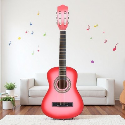 31'' Kids Beginner Acoustic Guitar Set - Junior Steel String Tuner Capo Pink