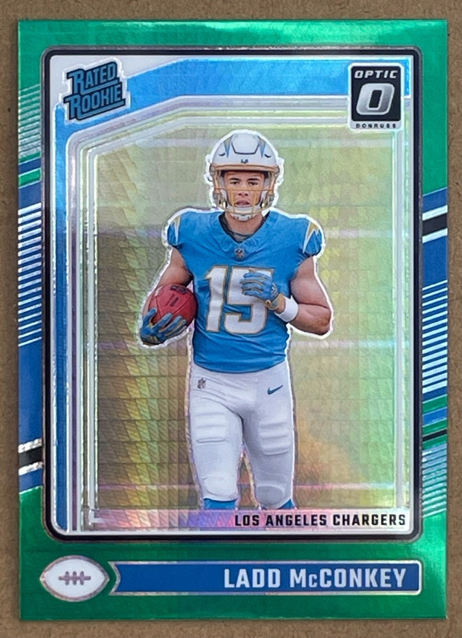 2024 Donruss Optic Ladd McConkey Green Hyper Rated Rookie #266 Chargers