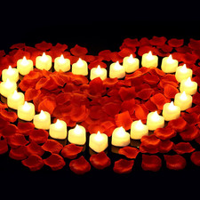 Cridoz 2000 Pieces Artificial Rose Petals with 24 LED Tea Lights Candles, Romant