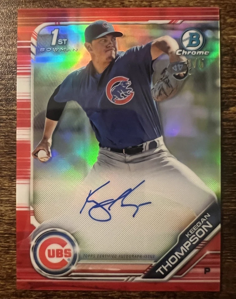 Keegan Thompson 2019 Bowman Chrome Red Refractor Auto /5 Chicago Cubs NM-MT - Image 2 of 4
