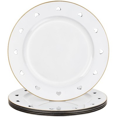 Platos de base redondos blancos de 13'' para cena con borde dorado en el centro