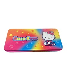 Y2K Vintage Sanrio Hello Kitty Pencil Box Metal Tin Pastel Rainbow Stars Japan