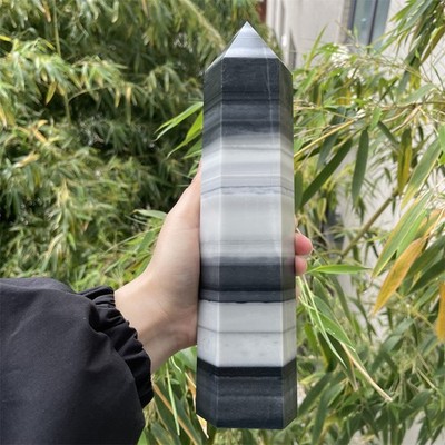 3.3LB 9.6''Natural Taiji Jade Obelisk Crystal Reiki Decor Tower Heal Quartz 