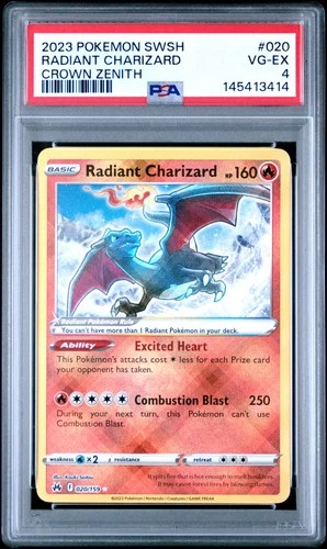 2023 POKEMON SWORD & SHIELD CROWN ZENITH #020 RADIANT CHARIZARD PSA 4