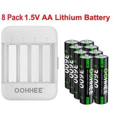 8 Pack 1.5V AA 3600mWh Rechargeable Lithium Battery  Type-C Charger Box