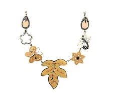 Botanical Statement Enamel Leaf Butterfly Dragonfly Crystal Rhinestone Necklace