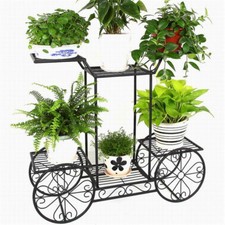 Garden Cart Stand Flower Rack Display Home Flower Pot Plant Holder Thick Frame