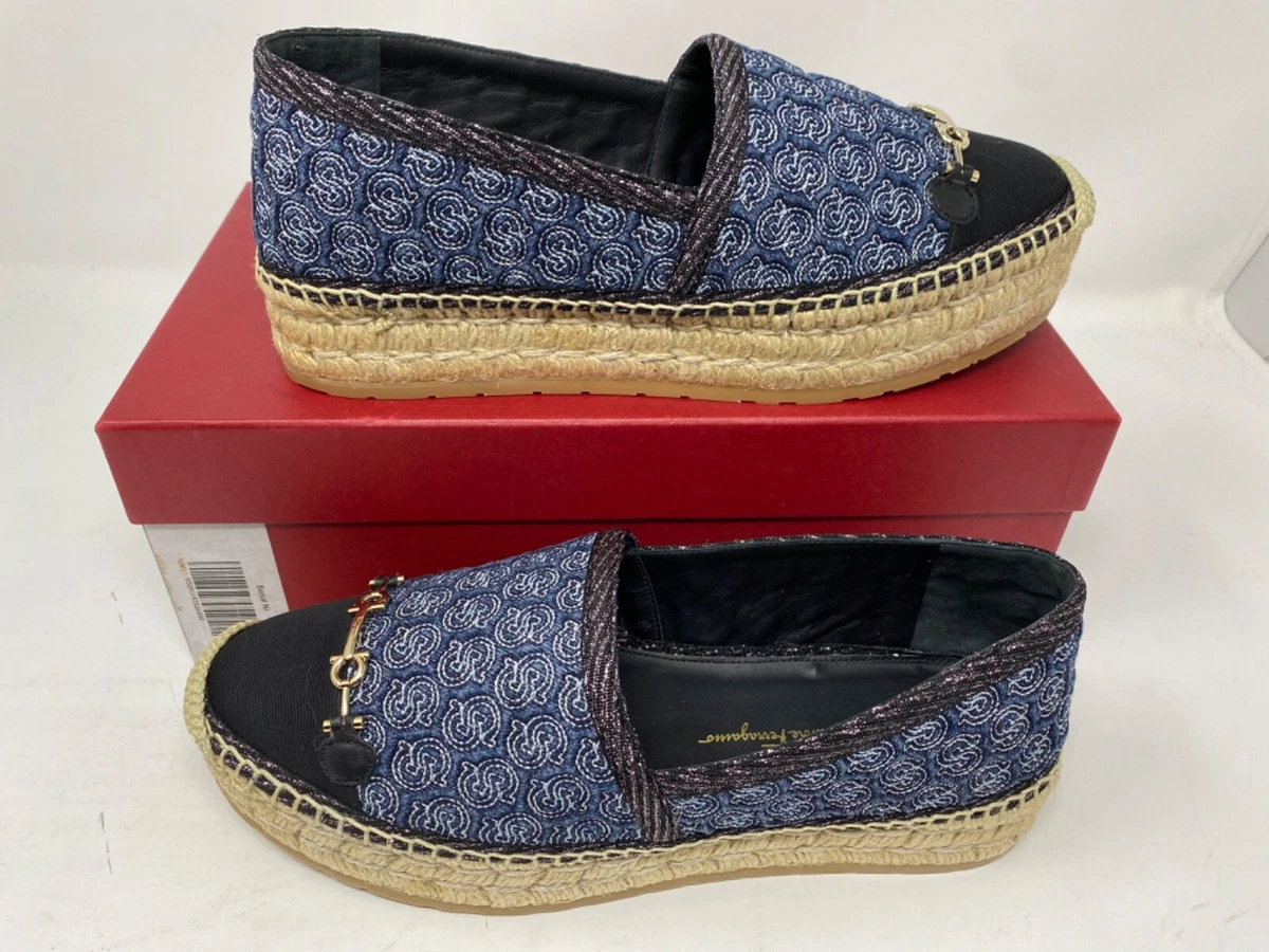 Salvatore Ferragamo Kim GANCIOSQ Slip-On Platform Espadrille Loafers Denim 8