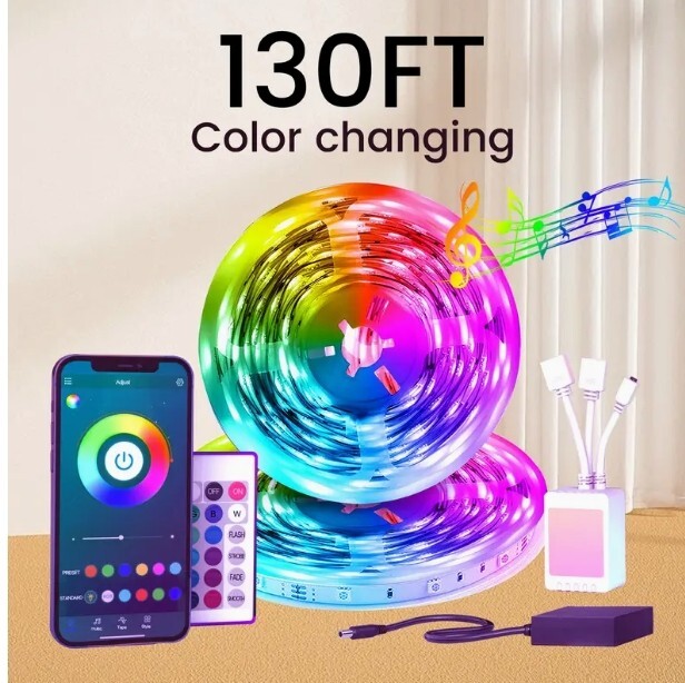 LED Strip Lights 130Ft (2 Rolls of 65.6Ft), Color Changing Lights Strip for Bedr-image