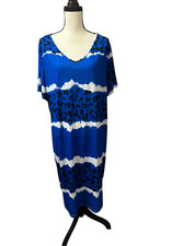 Women's Blue Black Leopard Print Midi Dress Size 3XL NWOT