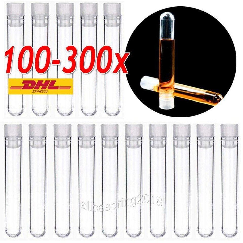 100-300 Stk Kunststoff Reagenzgläser Reagenzglas Plastik mit Stopfen 100mmx12mm