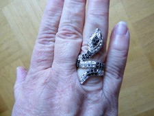 Sarah Kern große Pavee Designer Ring silber rhodiniert 18 Schlange weiß schwarz 