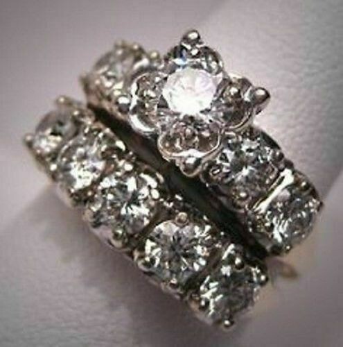2 Ct Round Lab Created Diamond Engagement Bridal Ring Set 14K White ...