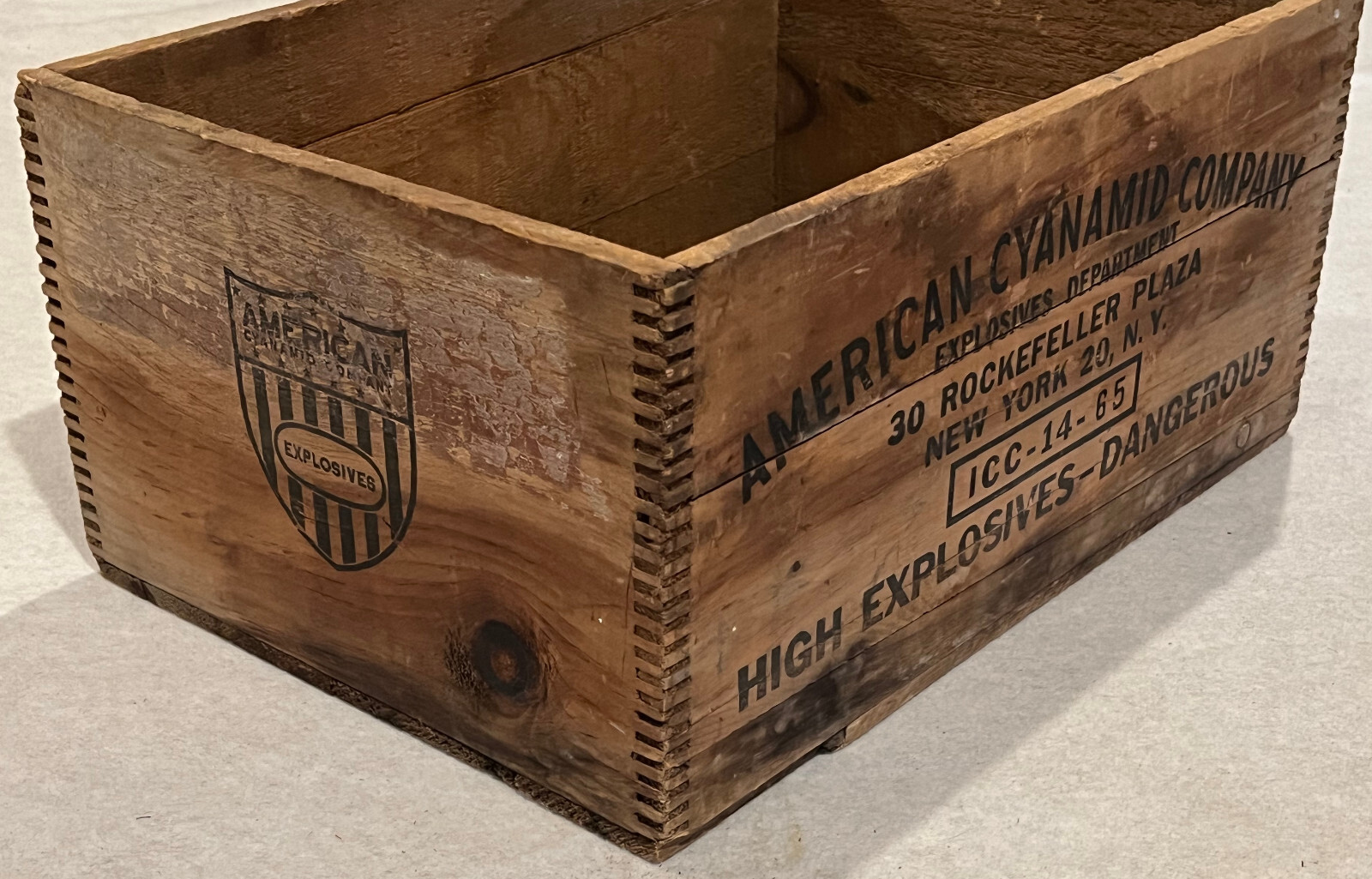Antique American Cyanamid Wood Crate, 50lbs High Explosives Gelatin