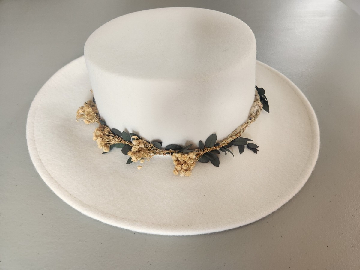 NWT San Diego Hat Co. Felt Boater Bliss Women Wool W/Dried Babies Breath Ivory NWT San Diego Hat Co. Felt Boater Bliss Women Wool W/Dried  main image 2