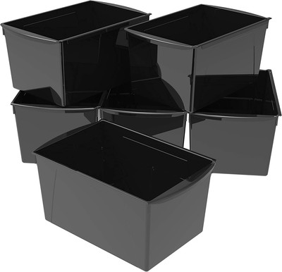 Storex Extra-Large Book Bin, Interlocking Plastic Organizer for Home, Office