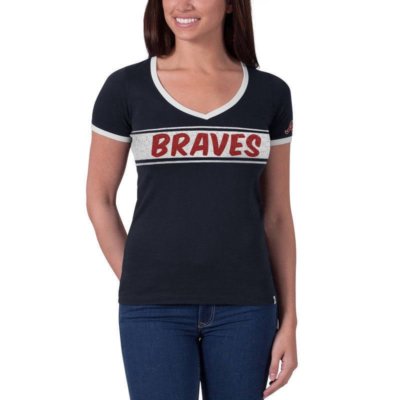 '47 Brand Atlanta Braves Women's Navy Fly Ball Ringer T-Shirt Size Small NWT