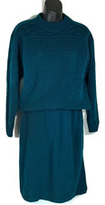 Vintage Yarnworks Womens Teal Sweater and Skirt Set Made in USA Size M