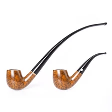 Handmade Briar Churchwarden Pipe Long Stem Classic Tobacco Pipe Wood Smooth Pipe