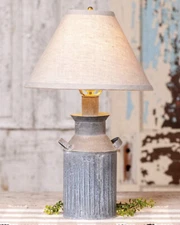 Milk Jug Lamp with Ivory Linen Shade by Irvin's Country Tinware