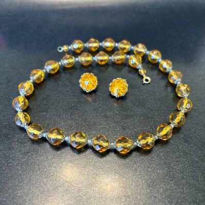 Antique Czech Glass Necklace Earring Set Madeira Ea