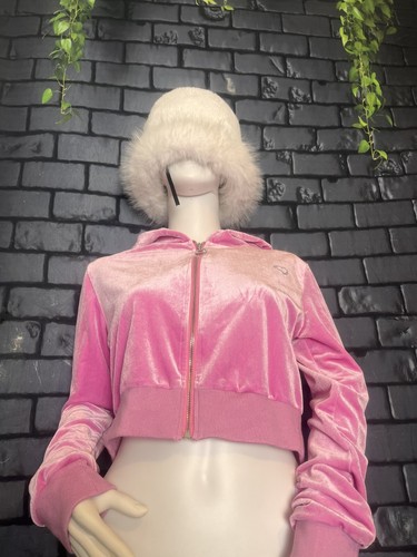 SZ XL Waydamin Pink Plush Velvet Rhinestone Half Hoodies With Pockets - Picture 7 of 9