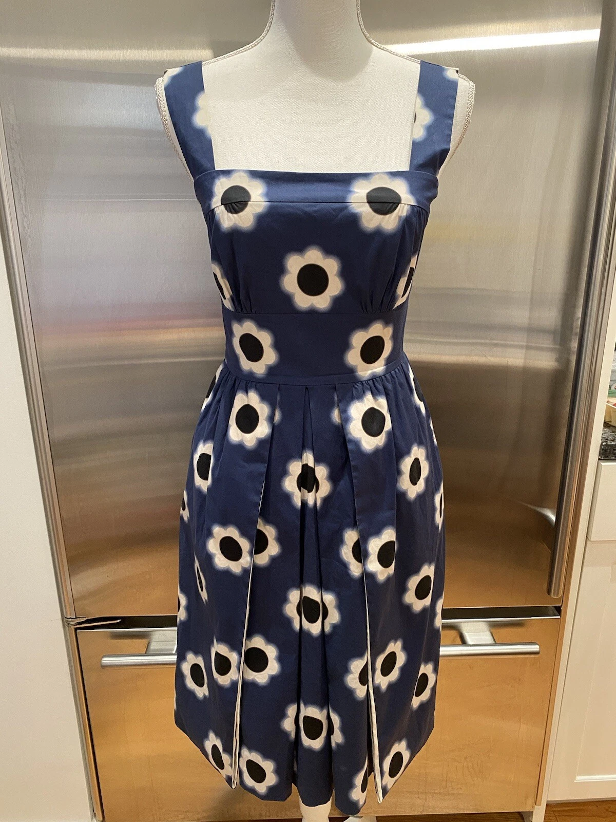 Abito PRADA Primavera 2013 Raso di Cotone Cambio Stampa Blu Italia Tg 40IT 4US US INtime OTTIMEioni