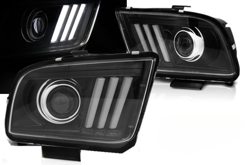 Paire phares Ford Mustang 04-09 LED LTI noir en finition mate haut de gamme