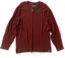 Solaris Shirt Thermal Button Henley Long Sleeve Dark Rust 100% Cotton XL