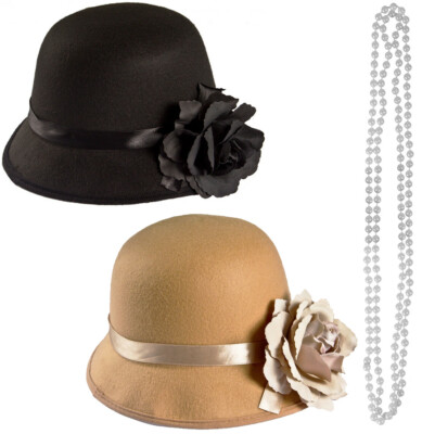 1920er Jahre Cloche Hut und Perlen Perlen Vintage Gatsby Mädchen Kostüm Set