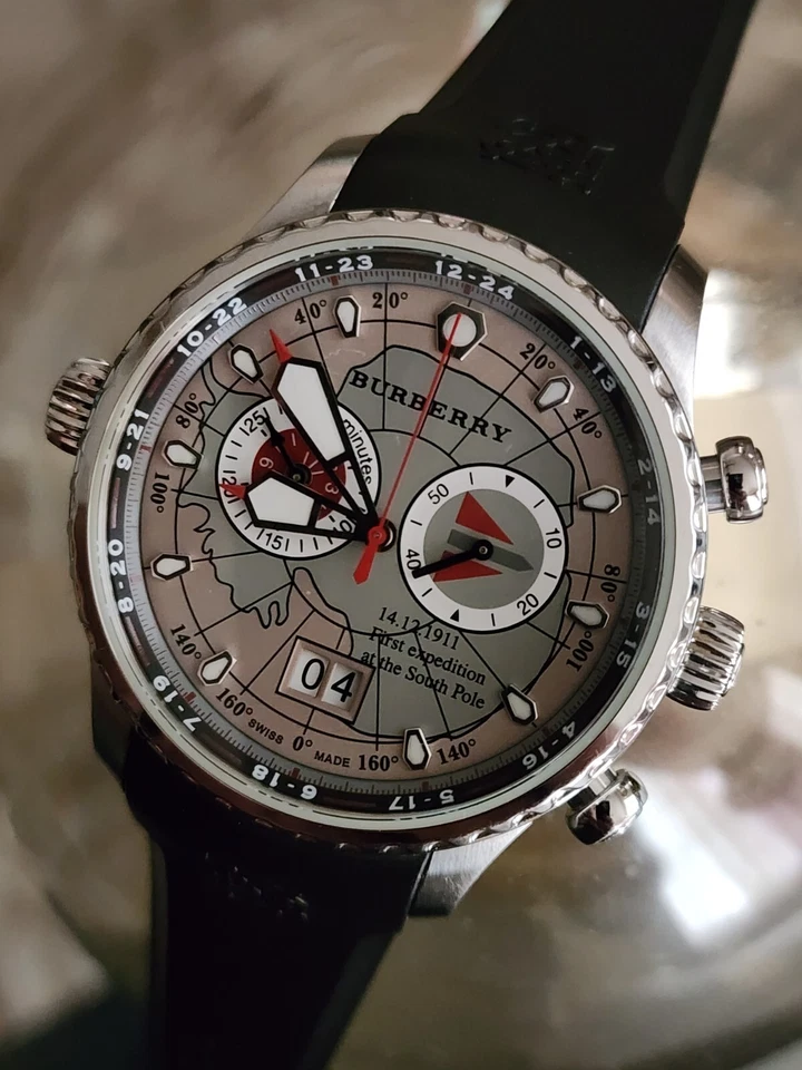 Reloj cronógrafo Burberry para hombre South Pole Expedition Edition 7505, correa negra