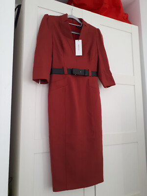 karen millen red leather dress Rust Leather Ruched Midi Dress