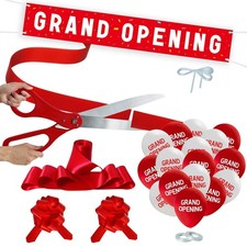 Grand Opening Red Ribbon Cutting Ceremony Kit - 25" Giant Scissors with Red S...