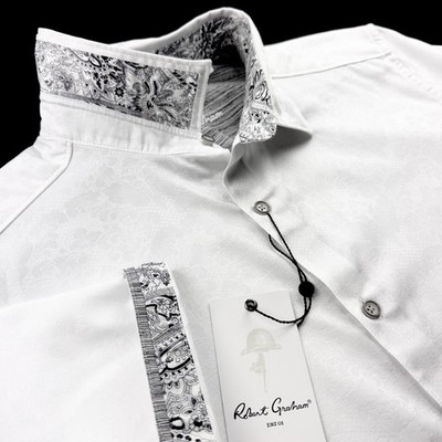 Robert Graham Geometric Floral Paisley Diamond Print Short Sleeve Shirt White XL