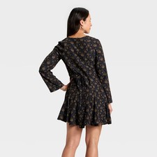 Universal Thread Women's Bell Long Sleeve Godet Mini A-Line Dress Navy Open Box