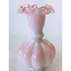 New ListingVintage Pink Cased Milk Glass Melon Bud Vase Ruffled Rim Clear Crest 5 Inch