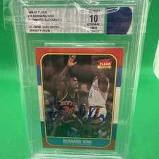Bernard King JERSEY FUSION 1986-87 FLEER #60  GAME USED PATCH BAS 10 AUTO HOF
